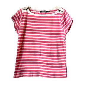 Lauren Ralph Lauren Women's Pink Striped Short Sleeve Tee L Zipped Shoulder
